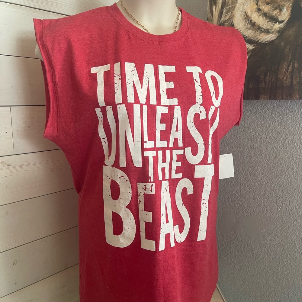 Red Graphic Tee with Bold White Text